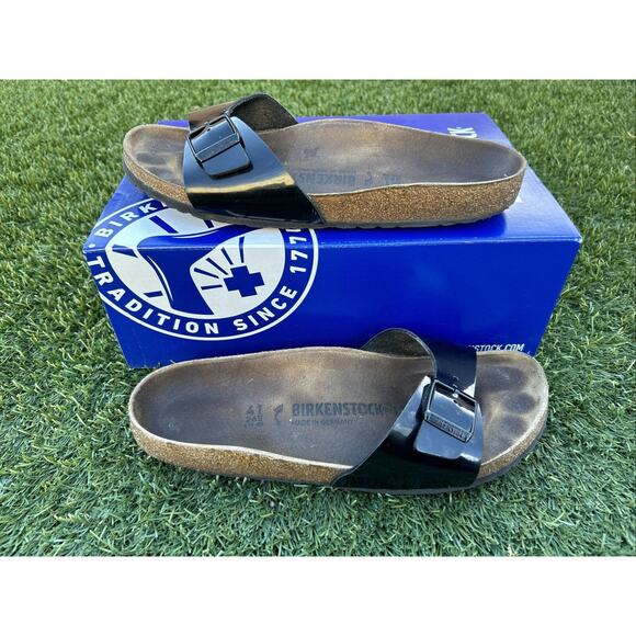 Birkenstock Unisex Madrid Black Patent Leather Slip On Sandals Size EU 41 L10 M8 - Picture 2 of 15